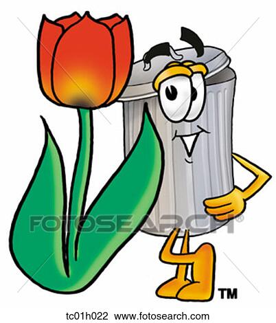 Clipart - Trash can with tulip. Fotosearch