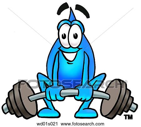 Clipart - Water drop lifting weights low. Fotosearch