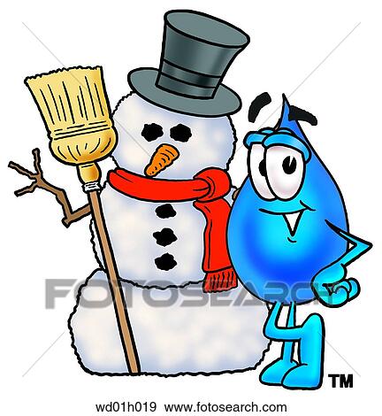 Clip Art - Water drop with snowman. Fotosearch