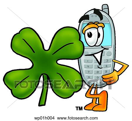 Clipart - Wireless phone and shamrock. Fotosearch