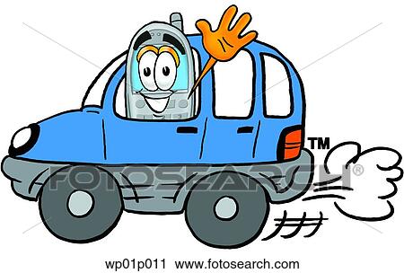 Clipart - Wireless phone driving a car. Fotosearch