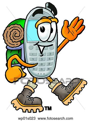 Clipart - Wireless phone hiking. Fotosearch