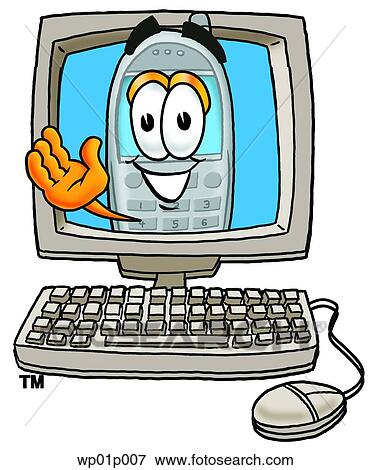 Clip Art - Wireless phone in computer. Fotosearch