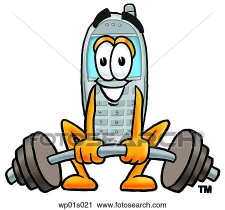 Clipart - Wireless phone lifting weights low. Fotosearch