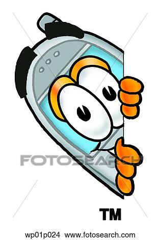 Clipart - Wireless phone peeking around side. Fotosearch