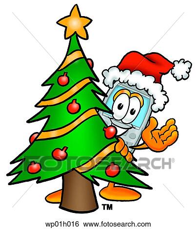 Clip Art - Wireless phone with christmas tree. Fotosearch