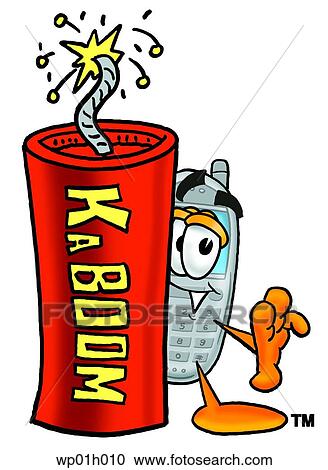 Clipart - Wireless phone with fire cracker. Fotosearch