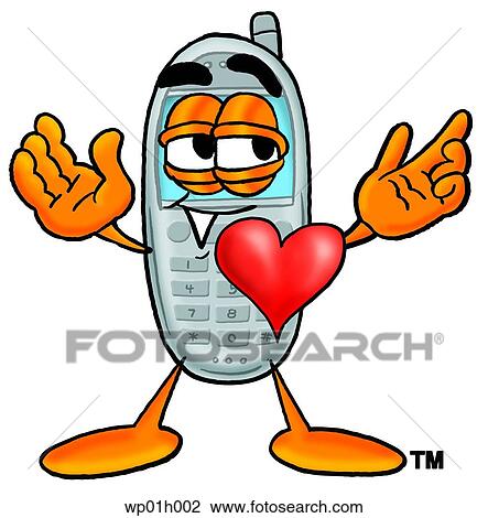Clipart - Wireless phone with heart. Fotosearch