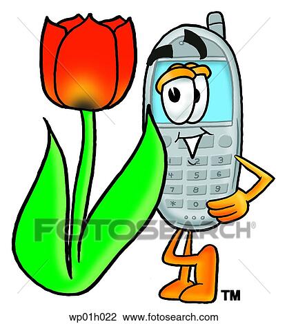 Clipart - Wireless phone with tulip. Fotosearch
