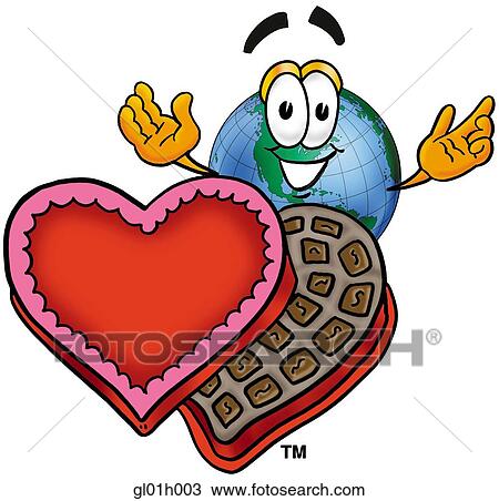 Clipart - Globe man and chocolates. Fotosearch