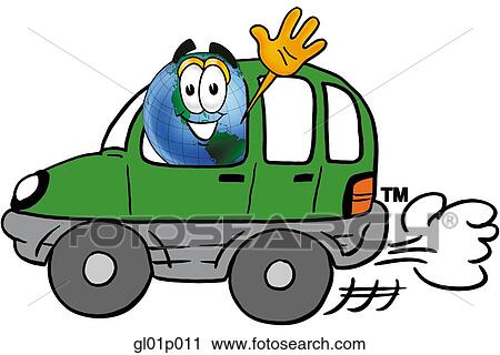 Clipart - Globe man driving a car. Fotosearch