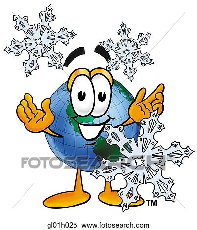 Clipart - Globe man in snow. Fotosearch