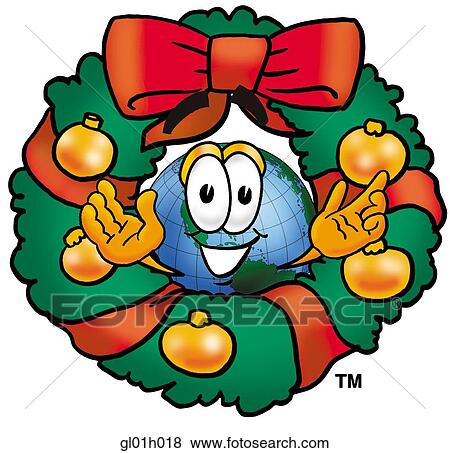 Clip Art - Globe man in wreath. Fotosearch