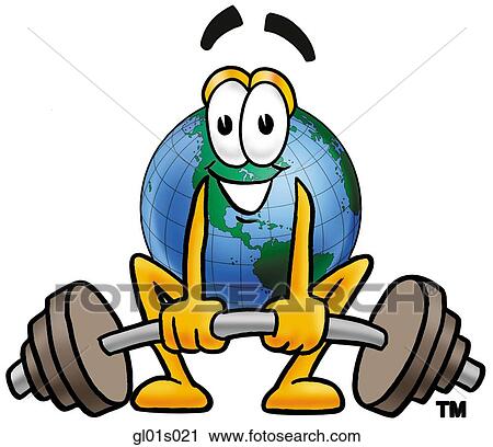 Clipart - Globe man lifting weights low. Fotosearch