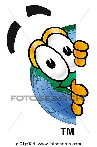 Globe man peeking around side View Large Clip Art Graphic Clipart - Globe man peeking around side. Fotosearch