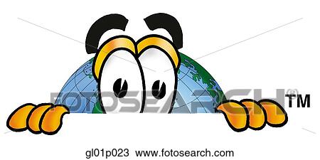 Clipart - Globe man peeking over top. Fotosearch