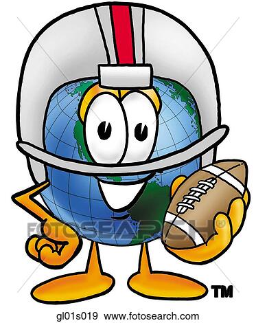Clip Art - Globe man playing football. Fotosearch