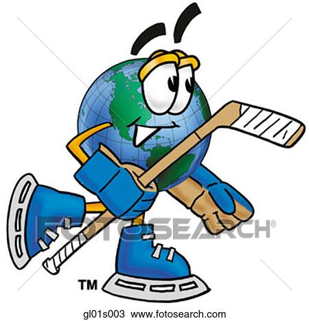 Clipart - Globe man playing hockey. Fotosearch