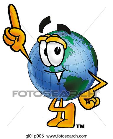 Clipart - Globe man pointing up. Fotosearch