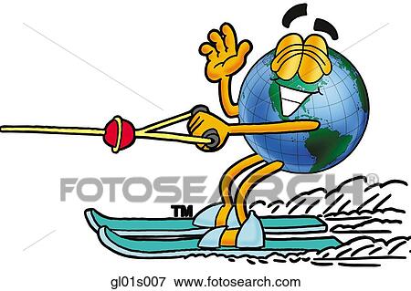 Globe man water skiing View Large Clip Art Graphic Clip Art - Globe man water skiing. Fotosearch