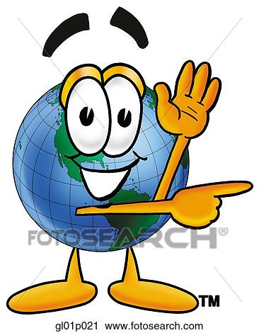 Clipart - Globe man waving and pointing. Fotosearch