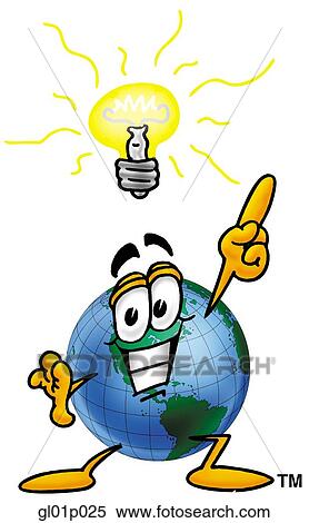 Clipart - Globe man with bright idea. Fotosearch