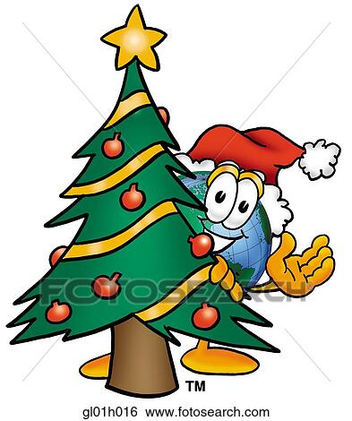 Clip Art - Globe man with christmas tree. Fotosearch