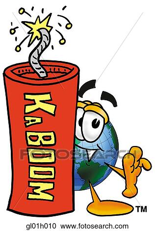 Clipart - Globe man with fire cracker. Fotosearch