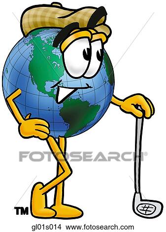 Clipart - Globe man with golf club. Fotosearch