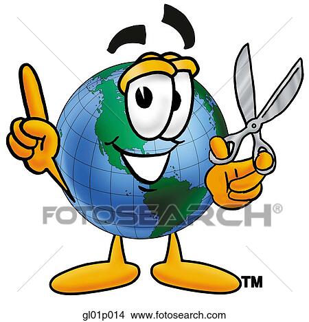 Clipart - Globe man with scissors. Fotosearch