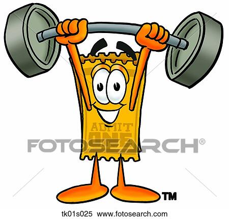 Clipart - ticket lifting weights high. Fotosearch