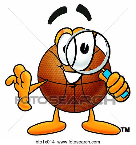 Clipart - basketball with magnifying glass. Fotosearch