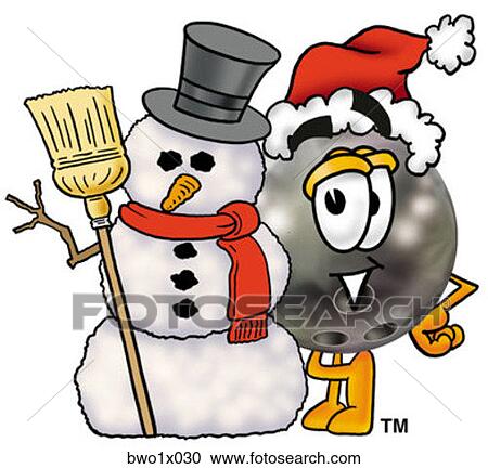 Clipart - bowling ball with snowman. Fotosearch