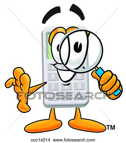 Clipart - calculator with magnifying glass. Fotosearch