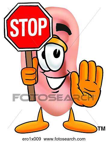 Clip Art - ear holding stop sign. Fotosearch