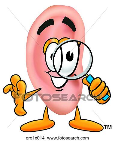Clipart - ear with magnifying glass. Fotosearch