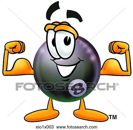 Clipart - eight ball flexing muscles. Fotosearch