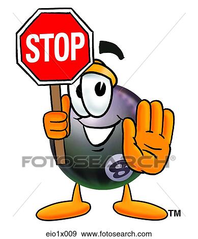 Clip Art - eight ball holding stop sign. Fotosearch