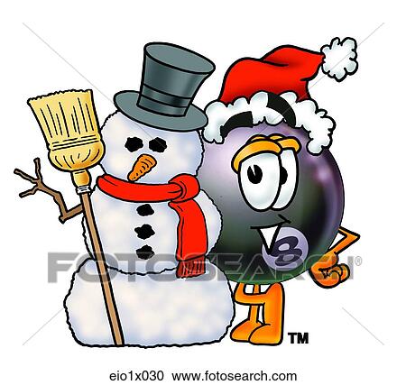 Clipart - eight ball with snowman. Fotosearch