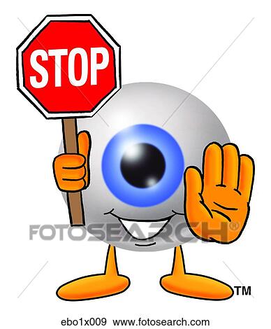 Clip Art - eye ball holding stop sign. Fotosearch