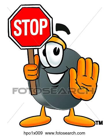 Clip Art - hockey puck holding stop sign. Fotosearch