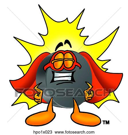 Clipart - hockey puck super hero. Fotosearch