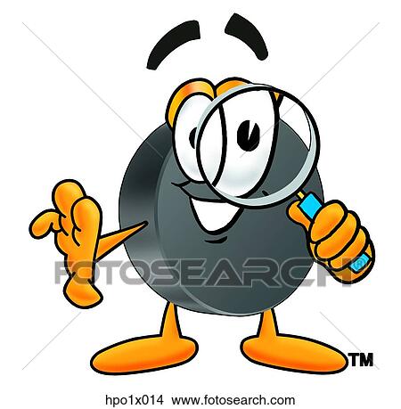 Clipart - hockey puck with magnifying glass. Fotosearch