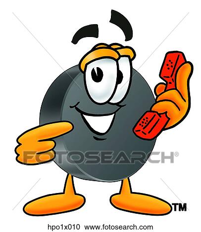 Clipart - hockey puck with phone. Fotosearch