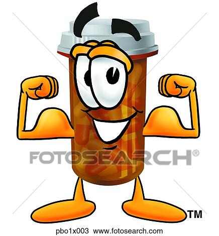Clipart - pill bottle flexing muscles. Fotosearch