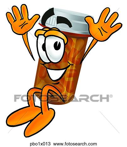 Clipart - pill bottle jumping. Fotosearch