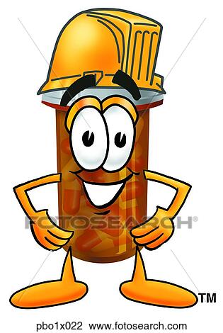 Clipart - pill bottle with hard hat. Fotosearch