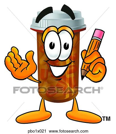Clipart - pill bottle with pencil. Fotosearch