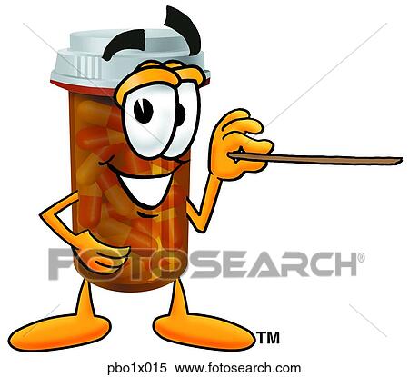 Clipart - pill bottle with pointer. Fotosearch