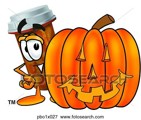 Clip Art - pill bottle with pumpkin. Fotosearch